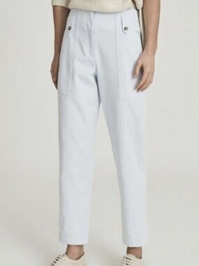 Reiss Bradie Cargo Pants Pale Blue Tapered Leg High Waist Cotton Jeans 12